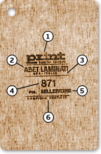 Информация на обратной стороне образцов пластика HPL  ABET